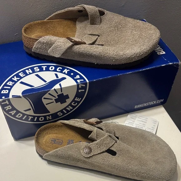 Birkenstock Taupe Suede Slip-Ons size 35 or kids 3-4 - Picture 3 of 11